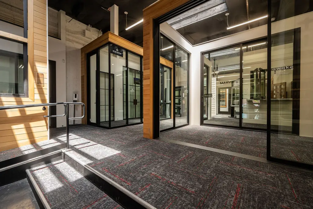 Display of Marvin patio doors inside Berkeley showroom