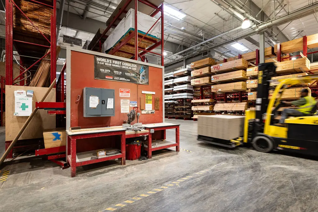 Golden State Lumber Concord forklift driving through lumberyard