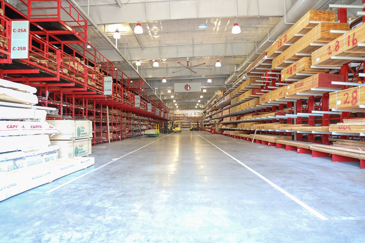View of indoor GSL Concord lumberyard