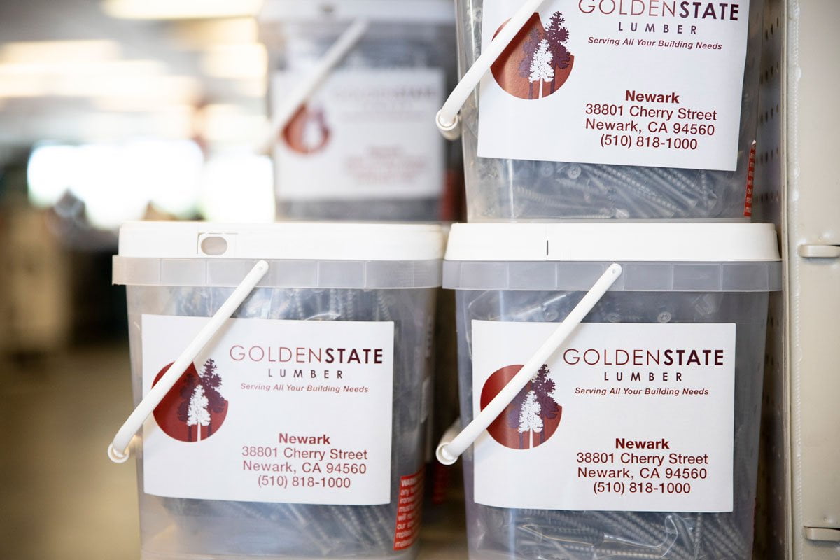 Buckets of screws at GSL Newark hardware store