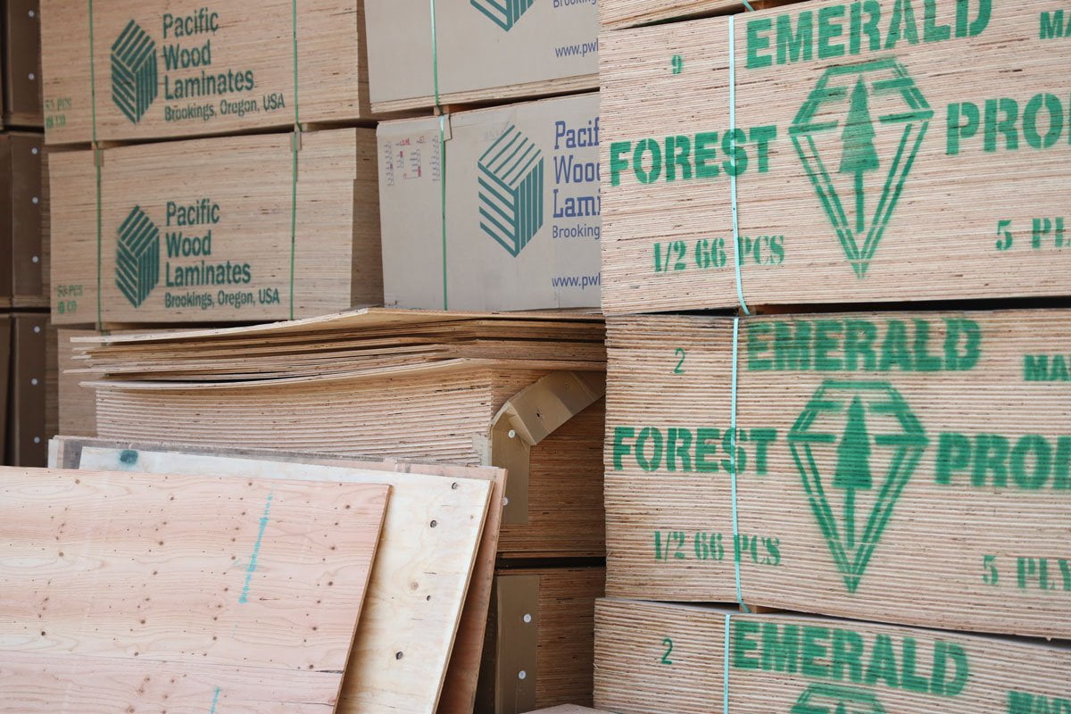 Stacks of engineered wood at GSL San Rafael
