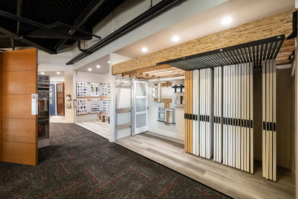 Door and hardware displays at Golden State Lumber Newark showroom
