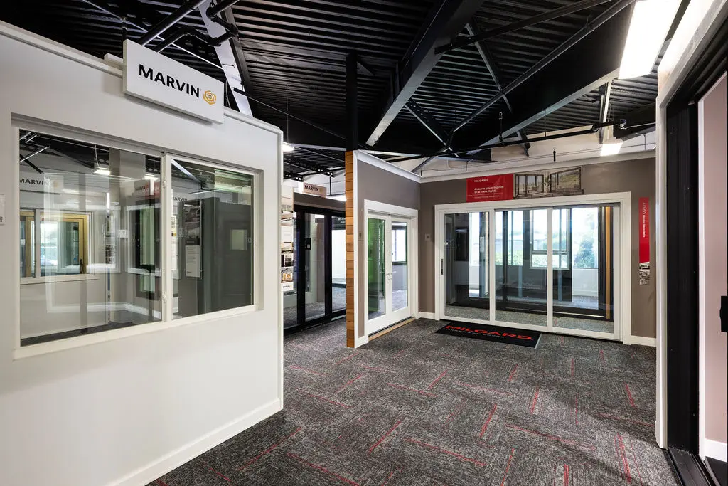 Marvin and Milgard window and door display at the Golden State Lumber Newark showroom