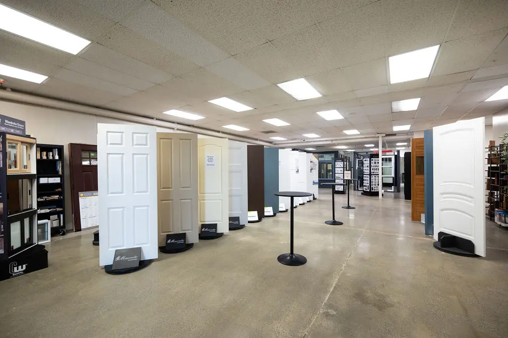 Various doors on display at Golden State Lumber Sacramento Showroom