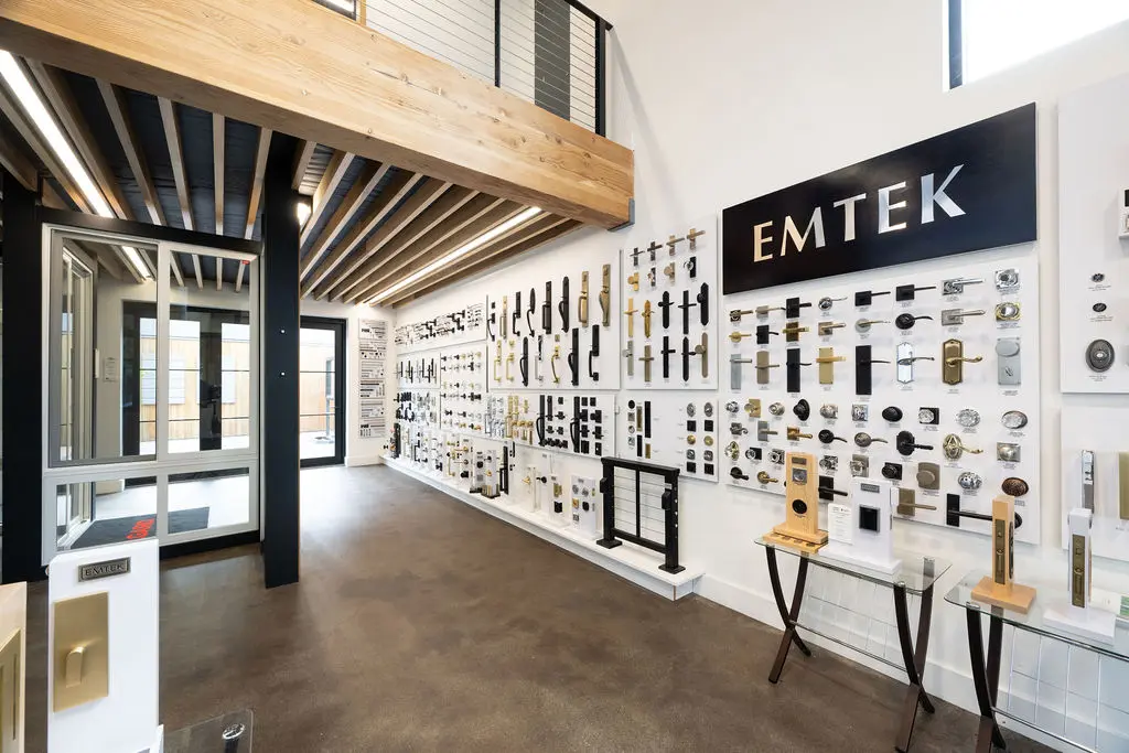 EMTEK hardware display at Golden State Lumber San Francisco showroom
