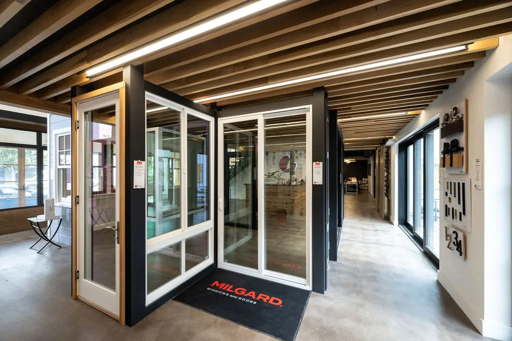Milgard patio doors on display at Golden State Lumber San Francisco showroom
