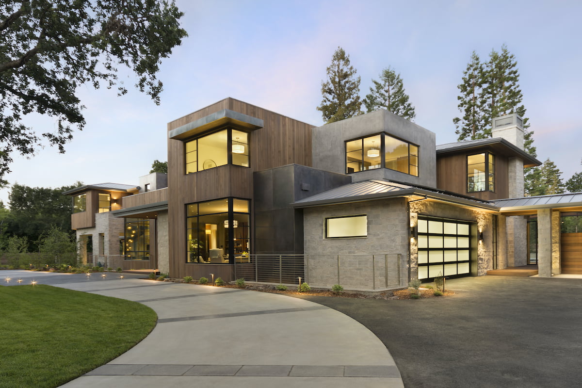 Euroline steel Windows and garage door at sunset