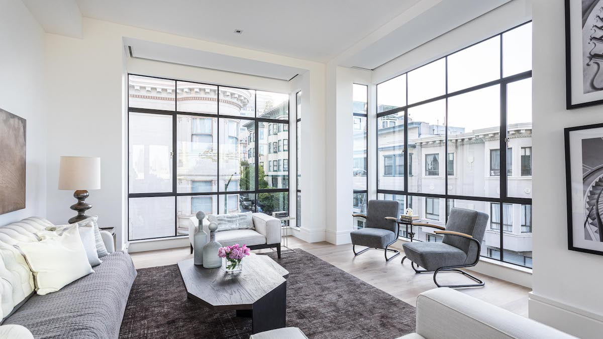 Euroline steel windows in open living space