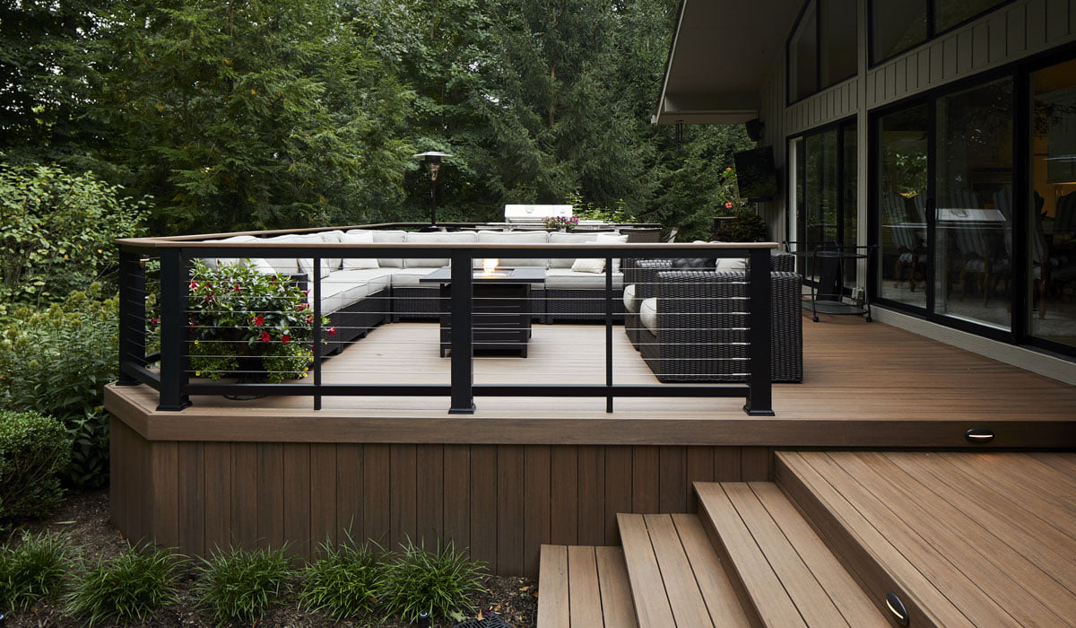 TimberTech AZEK Vintage EnglishWalnut shaded patio deck