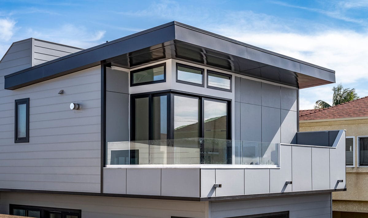 James Hardie condo with light gray siding in San Diego