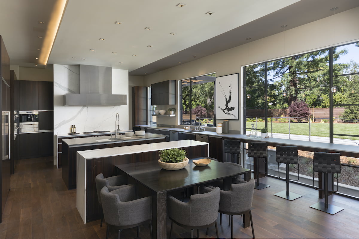 modern dining room with Euroline Steel windows