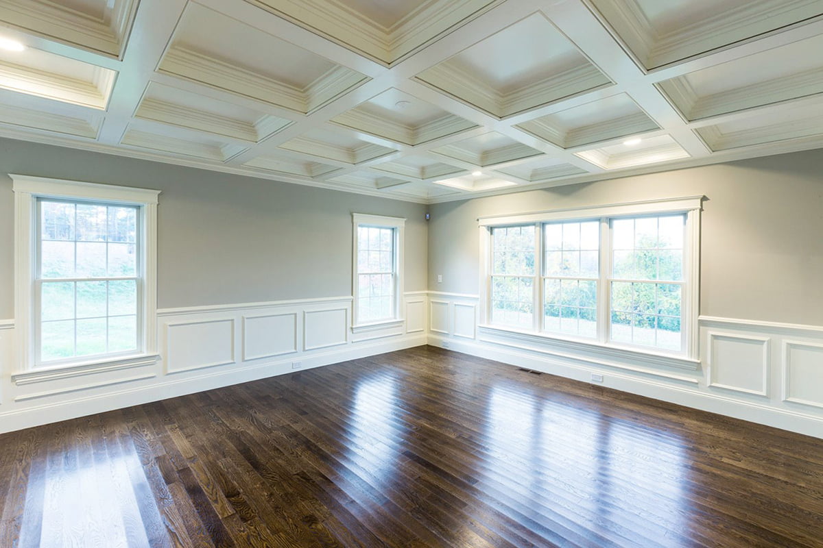 coffered ceiling in large room with WindsorONE Interior Moulding and Trim