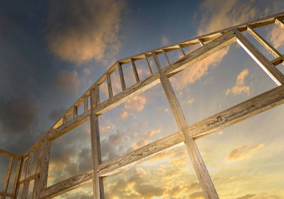 Trus Joist wood framing at dusk