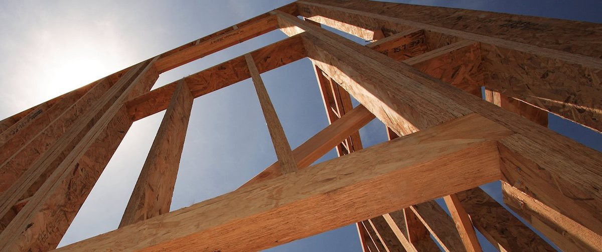 Trus Joist wood framing shot from the ground