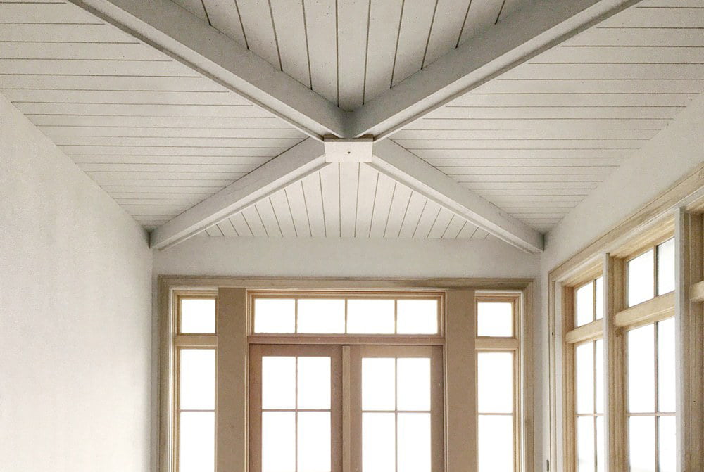 X-shaped box beam on ceiling with WindsorONE Interior Moulding and Trim