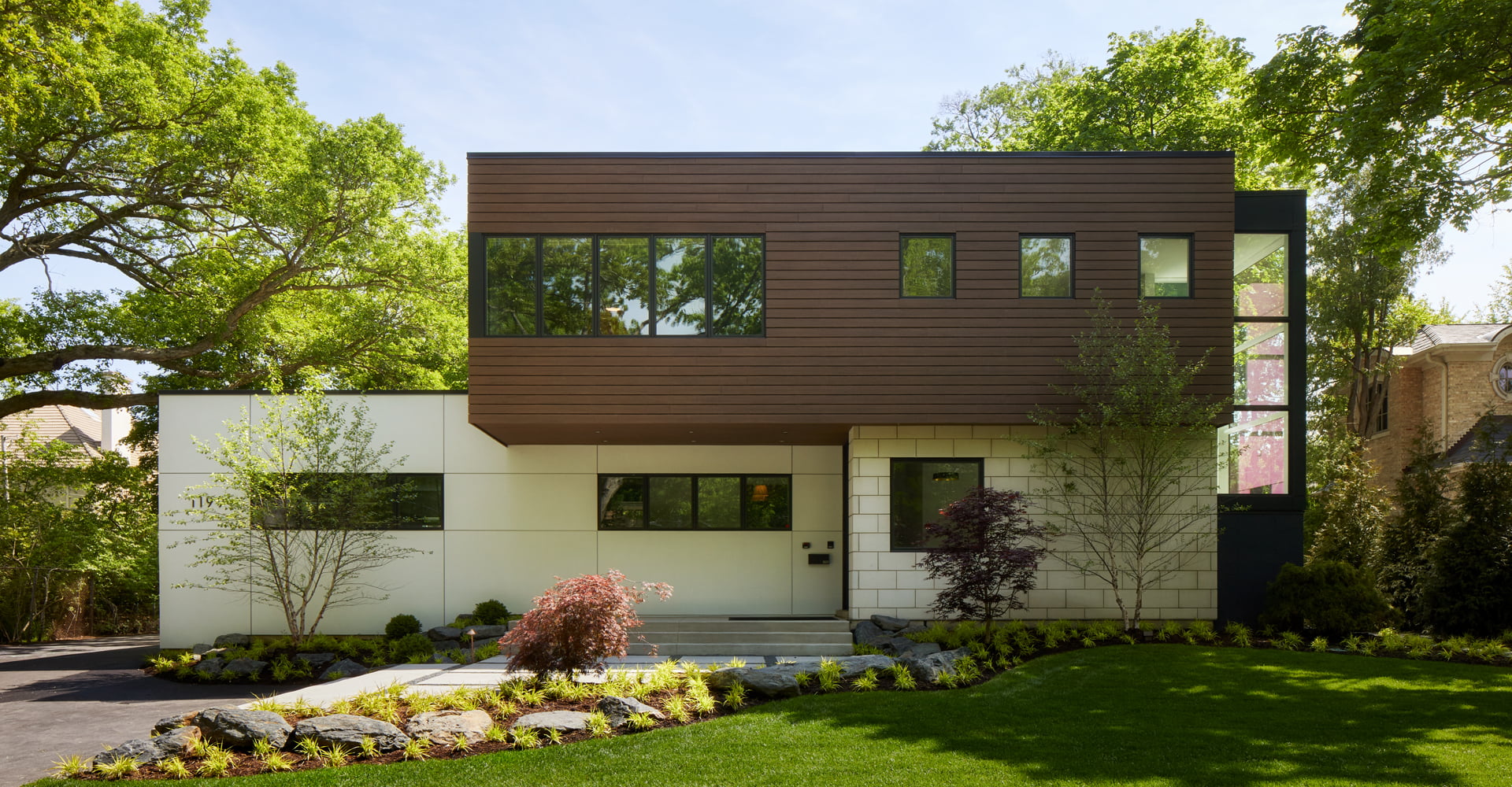 Azek cladding in brown on contemporary residential home