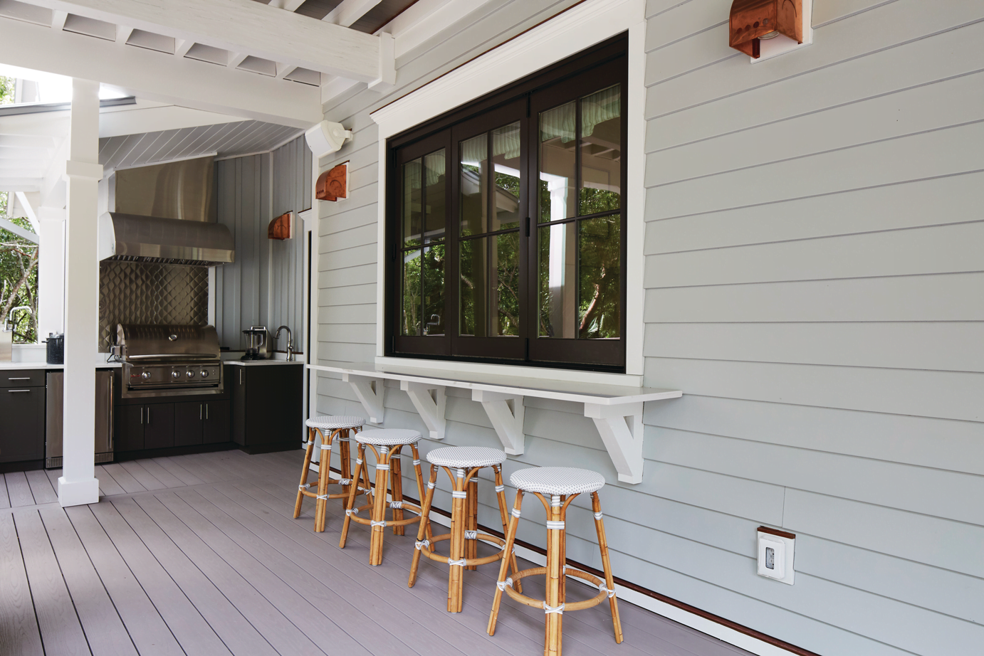 Azek trim on exterior patio bar