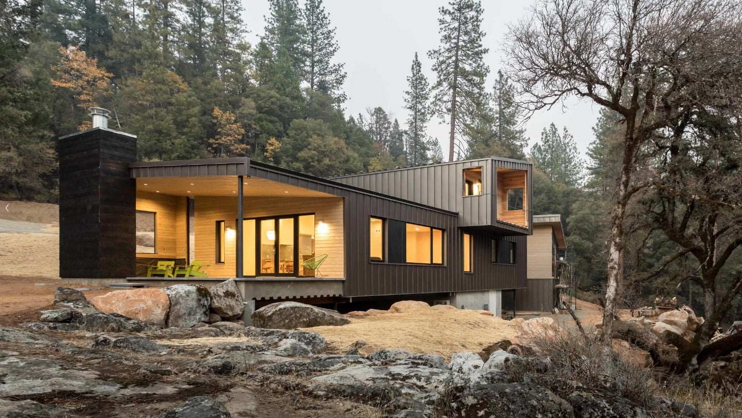 contemporary home on hillside with rockwool insulation