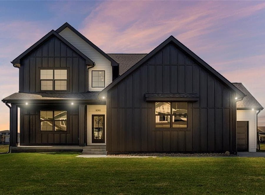 James Hardie dark gray siding on barn-style home