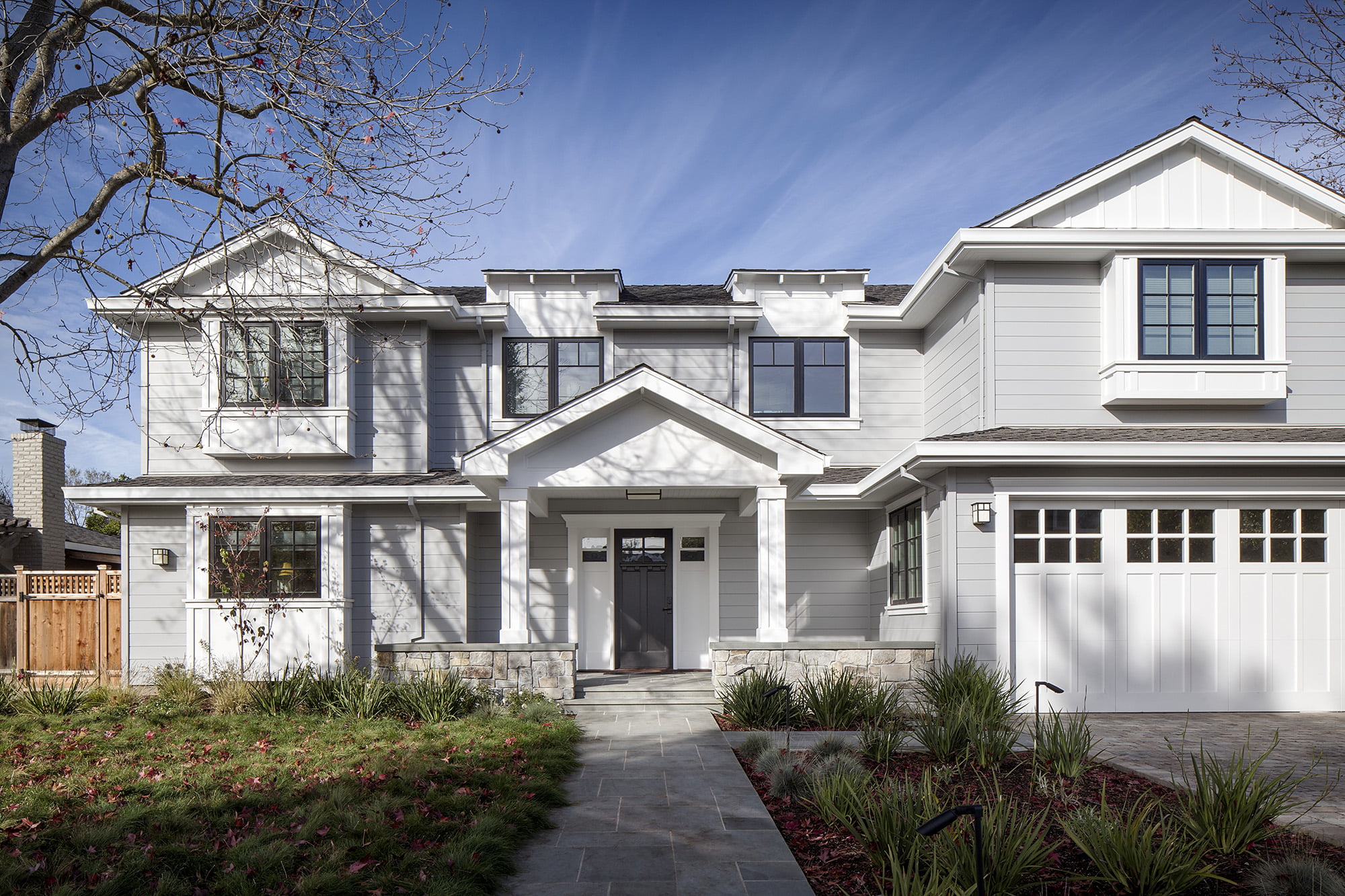 James Hardie gray siding on two-story Menlo Park home
