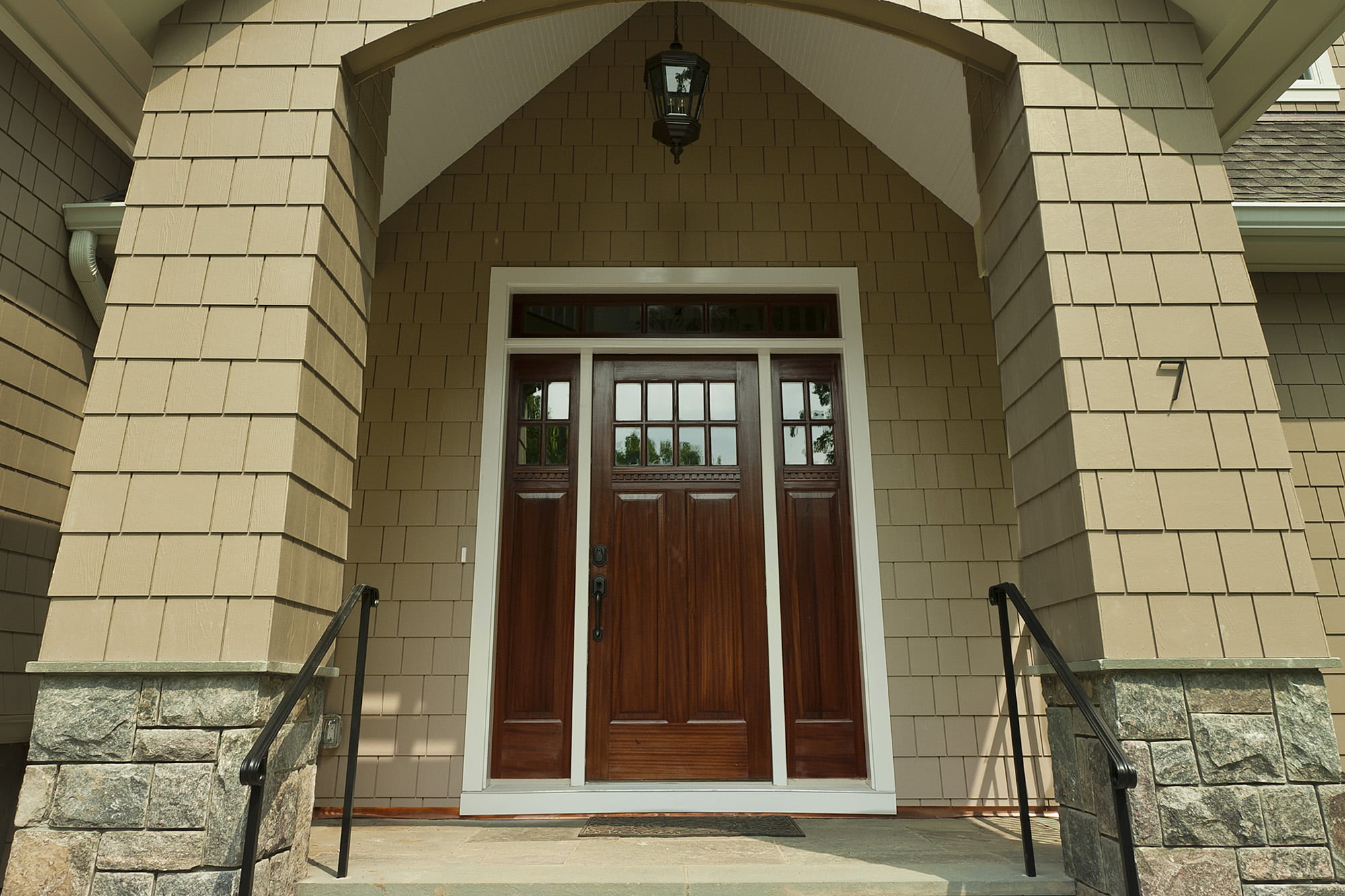 James Hardie sand shingle siding on home  entryway