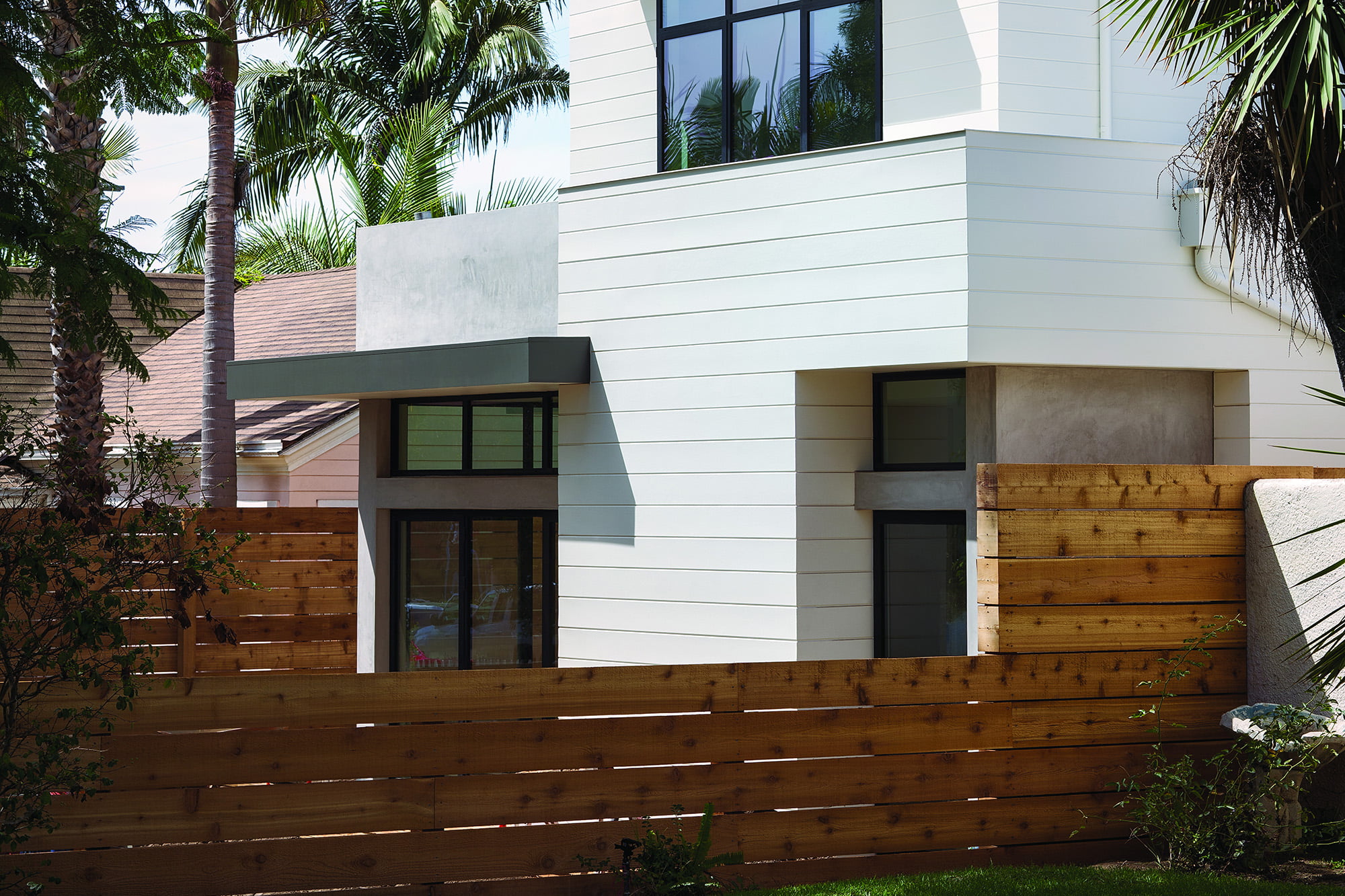 James Hardie groove siding on white modern home