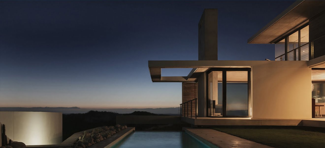 night time exterior of residence dorken