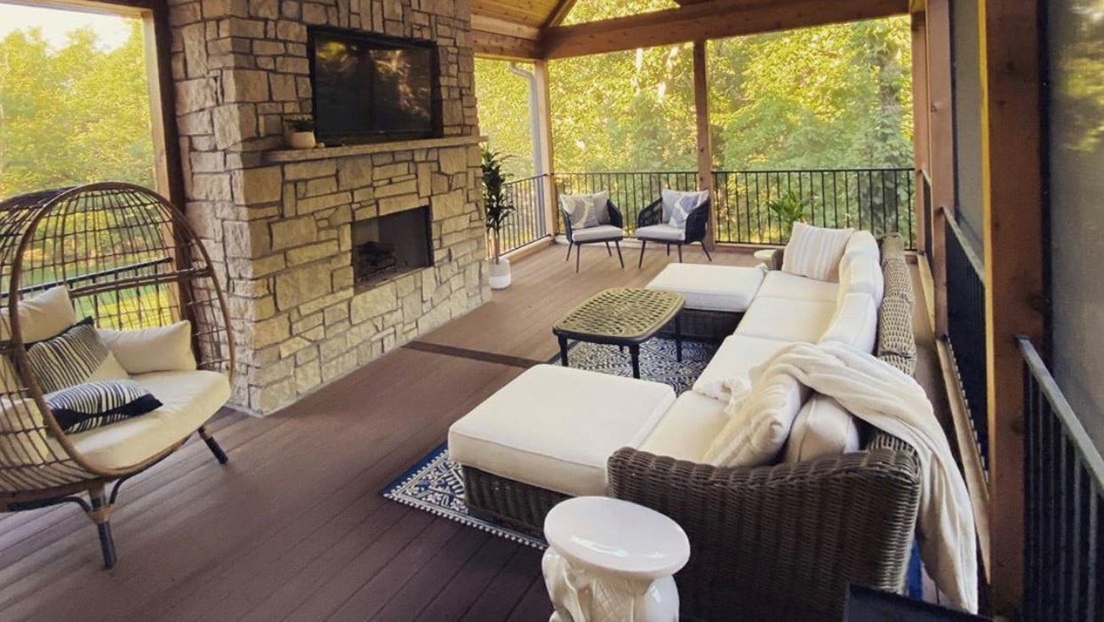 covered cabin with Fortress decking