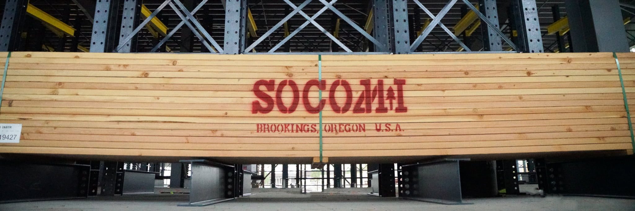 Socomi South Coast Lumber Co Pacific Coast Laminates stamped lumber in warehouse