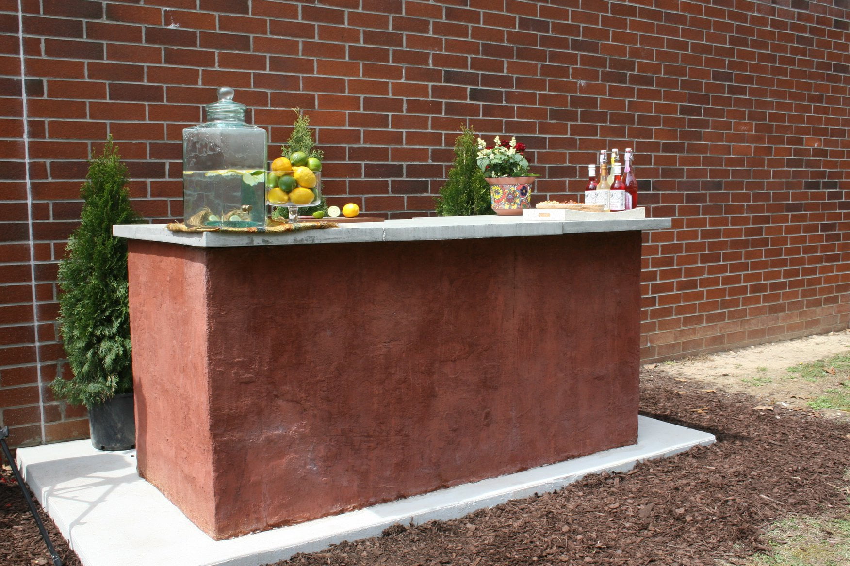 stone slab outdoor bar with quikrete
