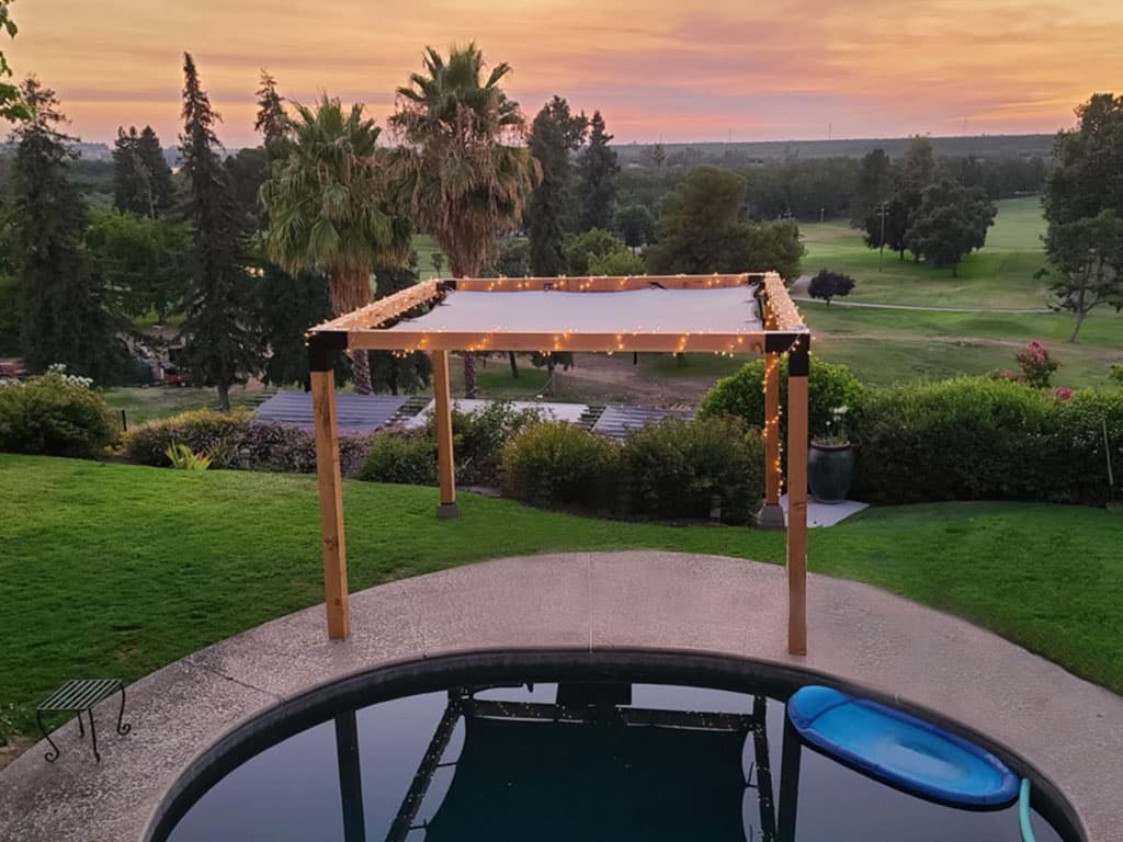 Linx pergola poolside sunset