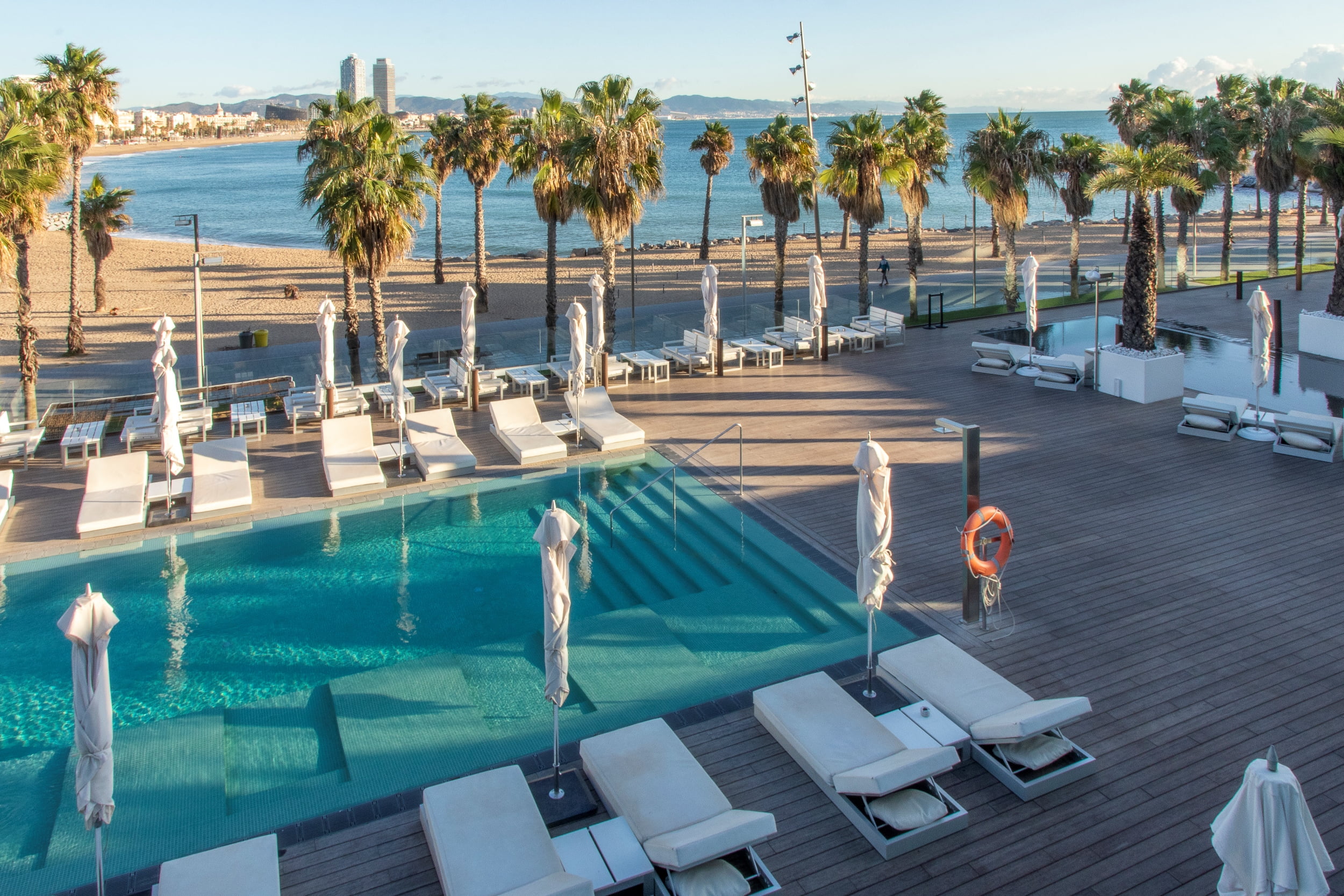 aerial view of resort pool with Moso Bamboo decking