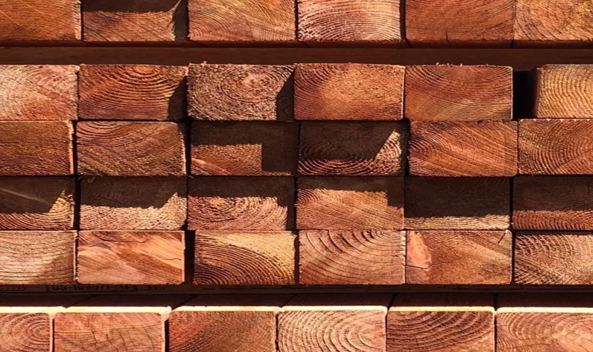 Closeup of redwood lumber caps