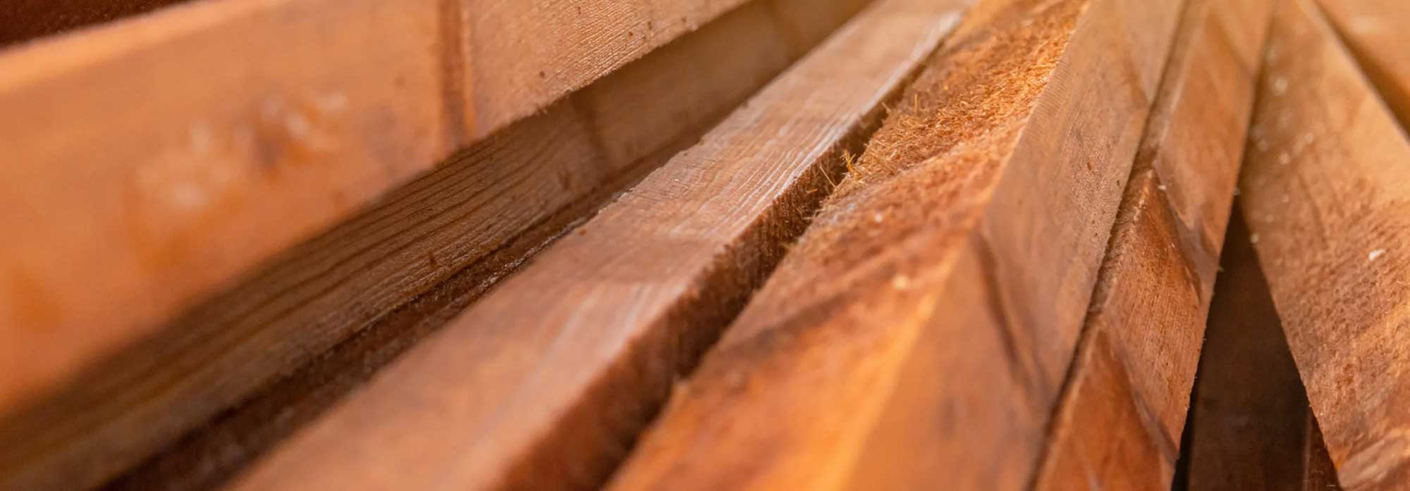Closeup of redwood lumber