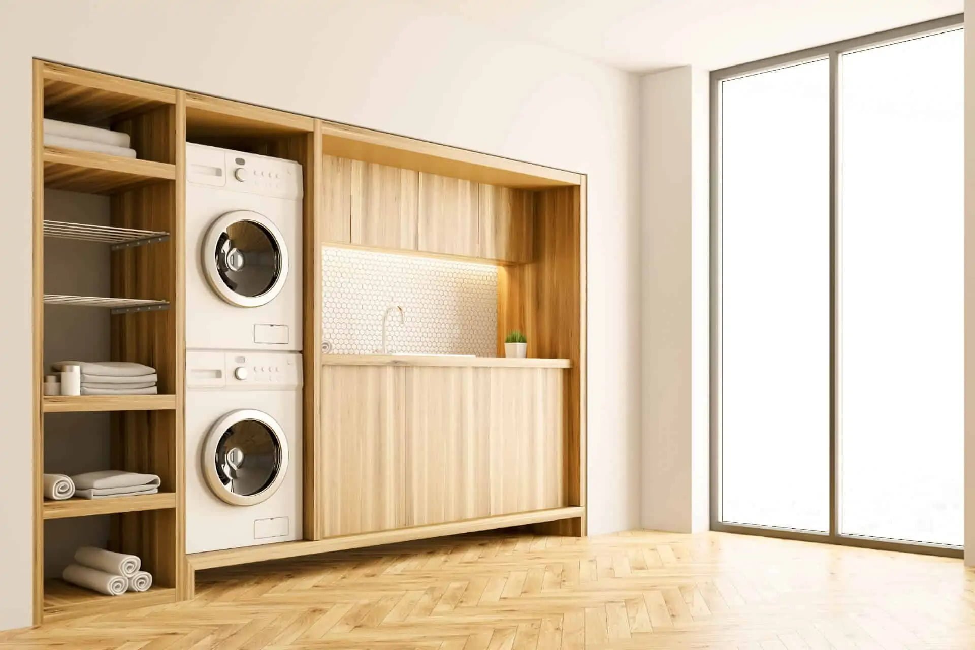 Modern Mill acre in well-lit laundry room