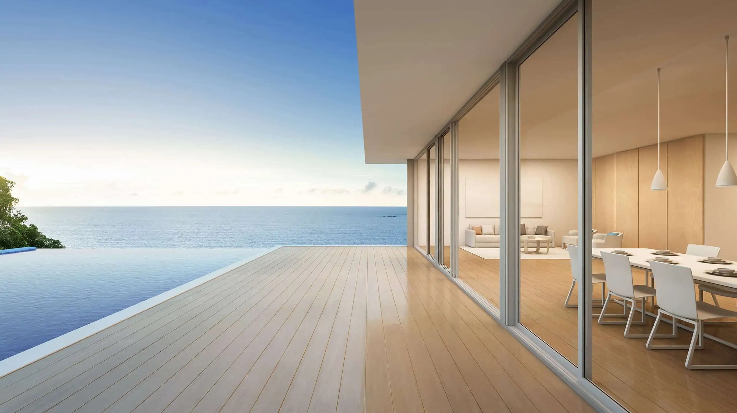 Modern Mill acre decking at home with oceanfront view