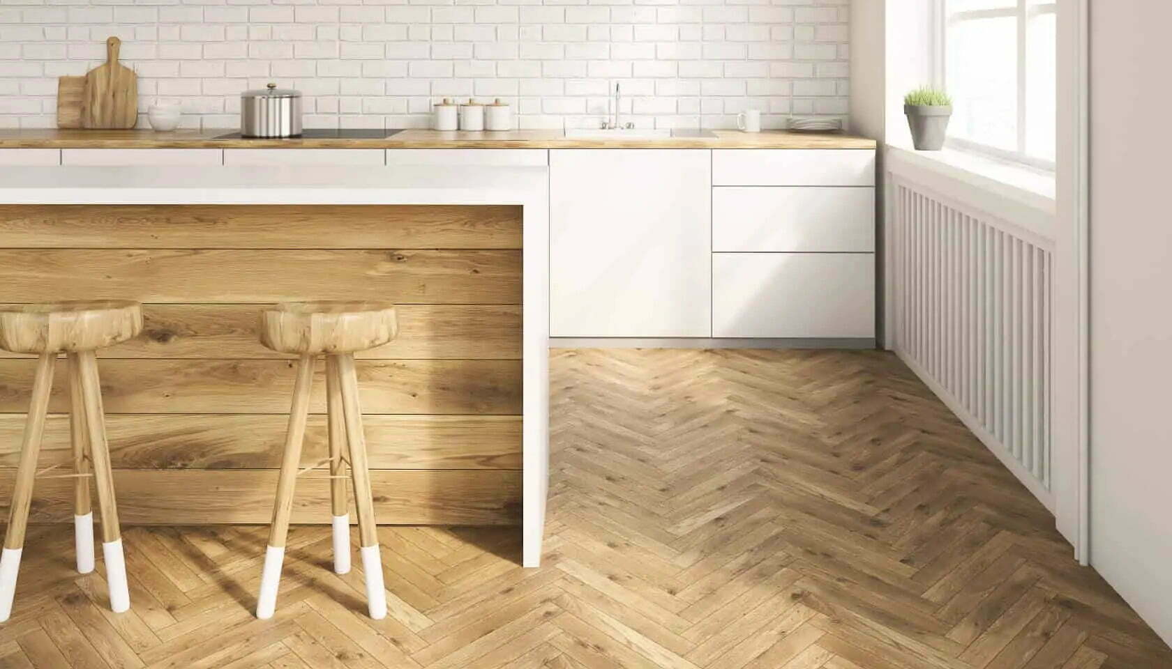 Modern Mill acre on kitchen island with stools