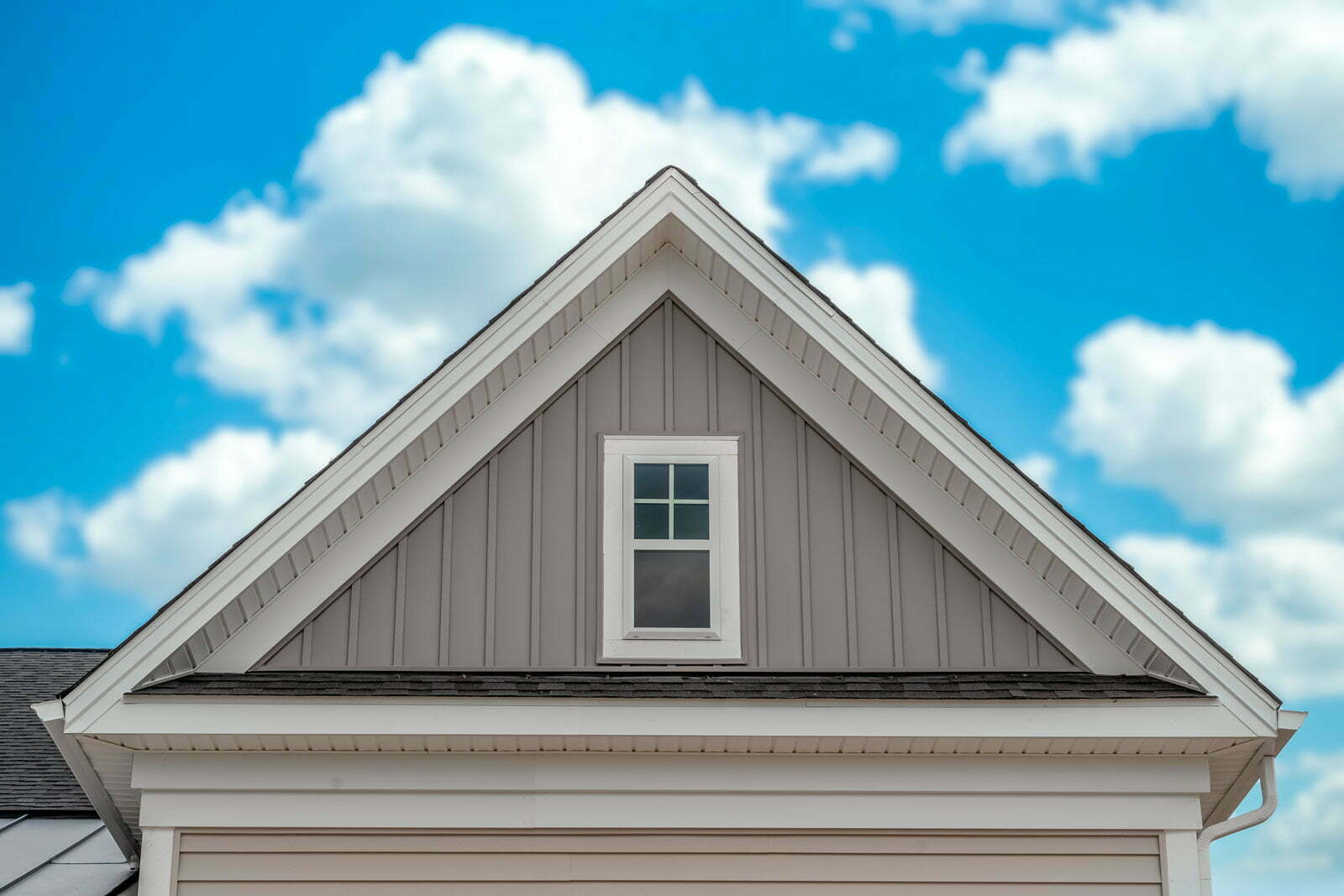 Modern Mill board and batten grid on gable window
