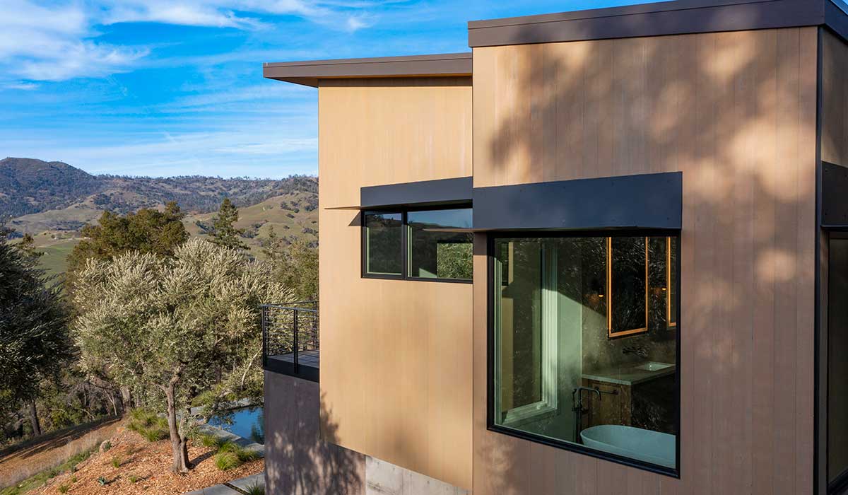 Mataverde SaferWood fire retardant treated Hemlock siding in high fire zone on mountainside