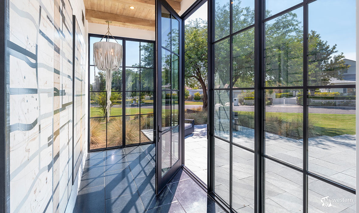 Western Window Systems Classic 600 fixed 900 hinged in Arizona home