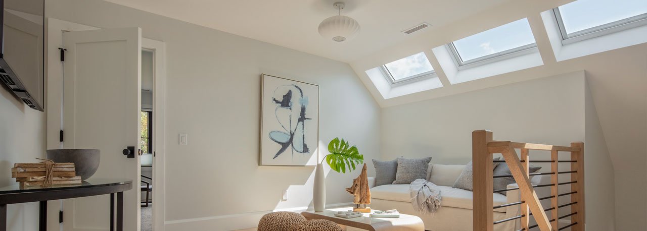 Fixed Velux skylight in bright home loft
