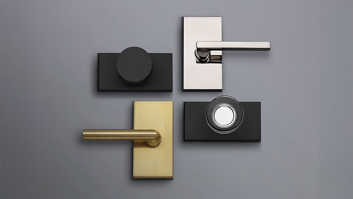 Examples of Baldwin roses, knobs and levers in various finishes