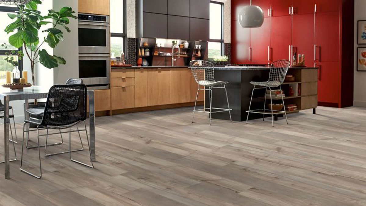 EnduraPlus luxury vinyl in Sea Glass in a kitchen dining room