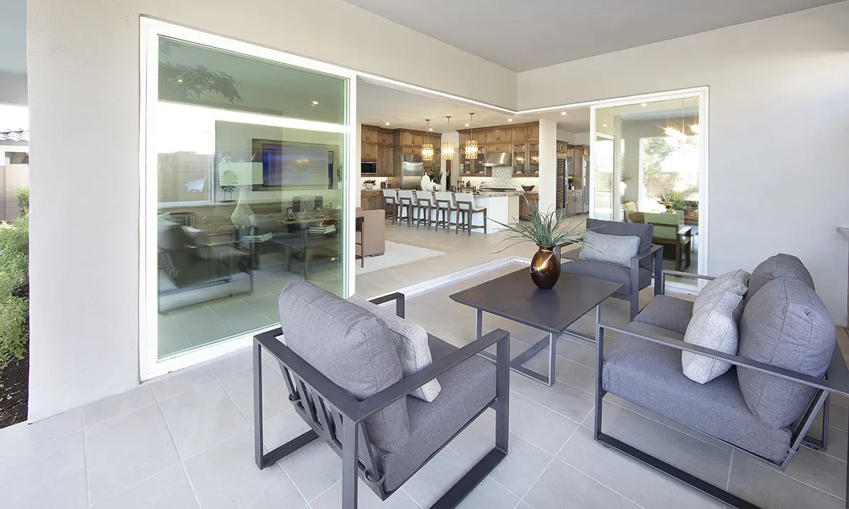 View from a covered patio of Milgard Sliding Doors