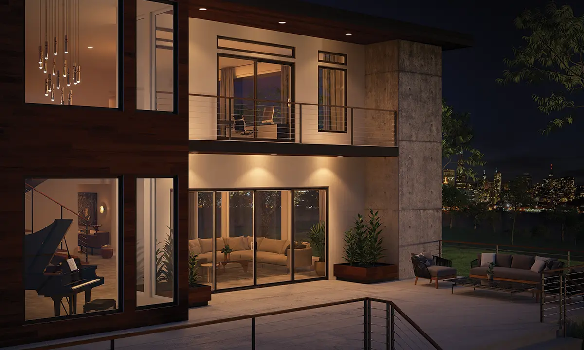 Two story home with city view and Milgard Trinsic Exterior Vinyl windows and doors