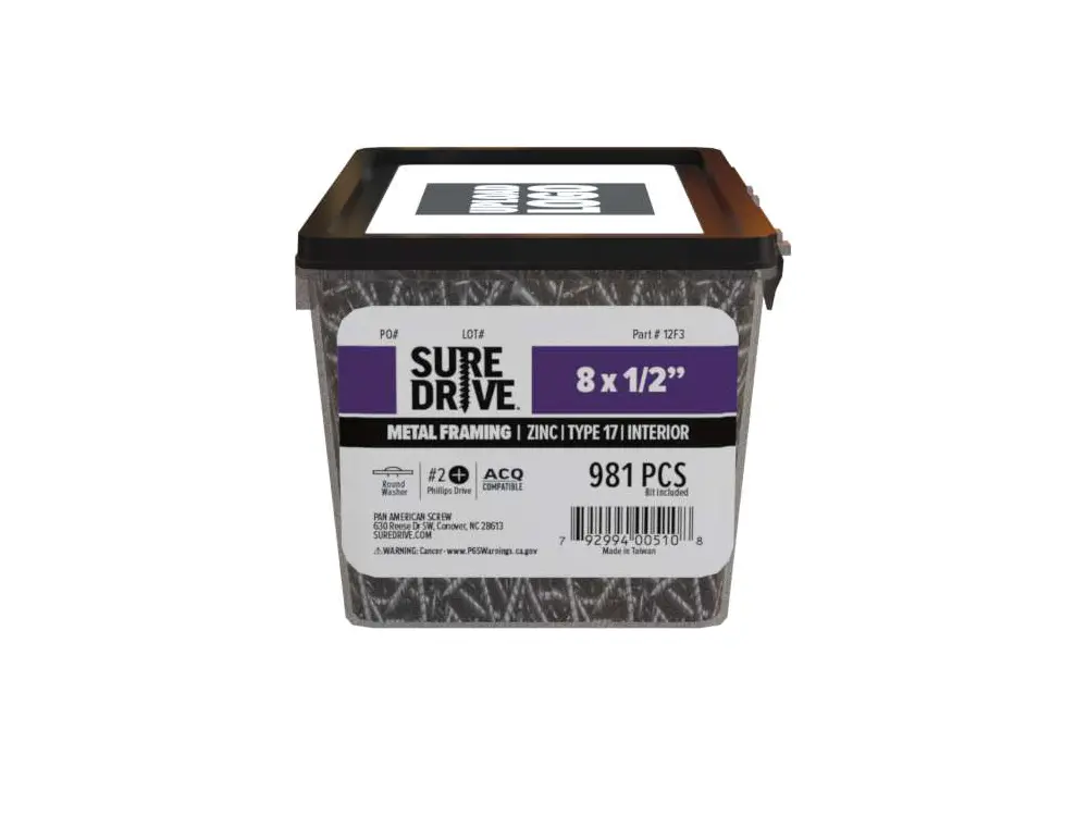 Sure-Drive-Zinc-Plated-Modified-Washer-Head-Screws-for-Lath-and-Light-Gauge-Steel-8x1-2