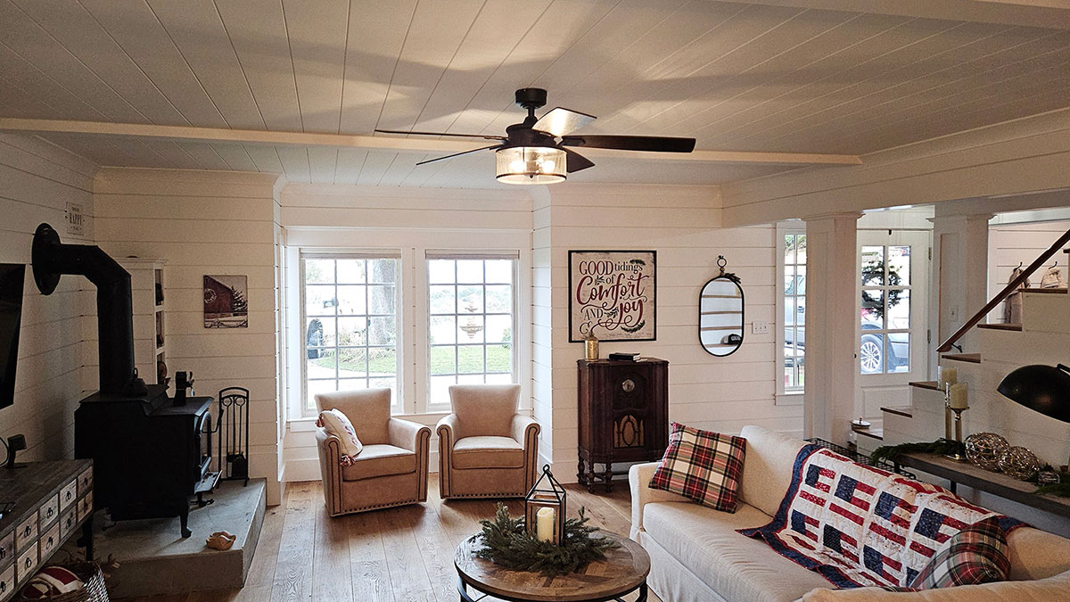 WindsorONE shiplap walls and ceiling with V groove in farmhouse redesign