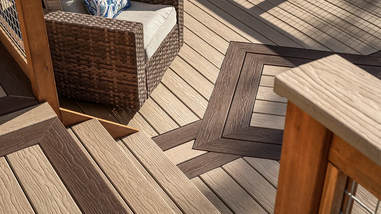 MoistureShield composite decking on a two-story backyard deck