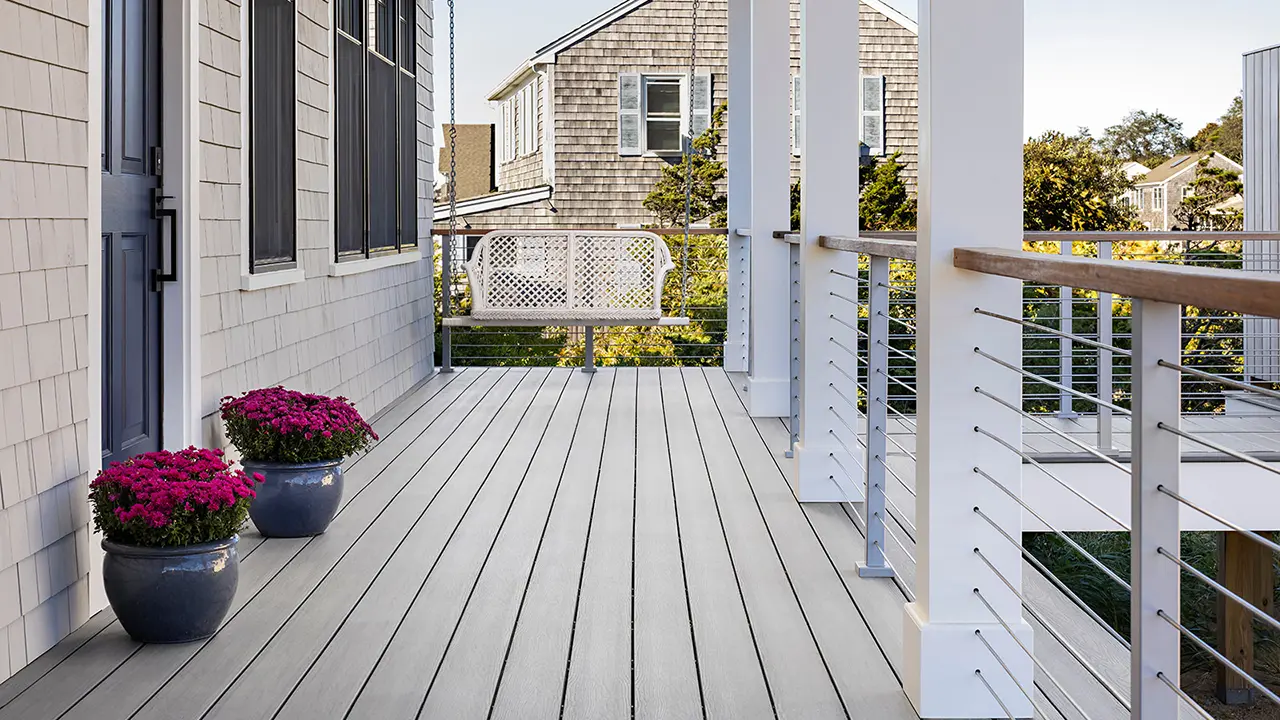 MoistureShield decking in Alpine Gray on a second-story condo entrance