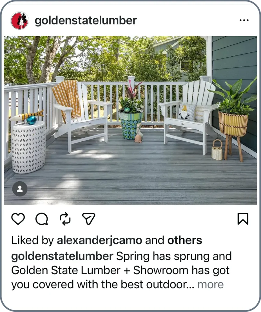 Example social media post featuring a covered patio with rocking chairs